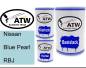 Preview: Nissan, Blue Pearl, RBJ: 500ml Lackdose + 500ml Klarlack + 250ml Härter - Set, von ATW Autoteile West.